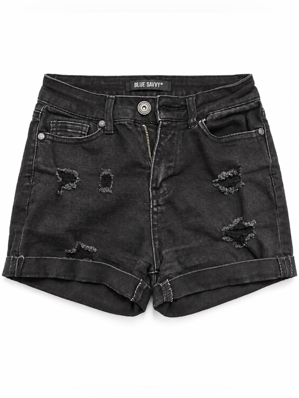 Blue Savvy Size 1/25 Black Distressed High Rise Denim Shorts Cuffed Y2K Grunge